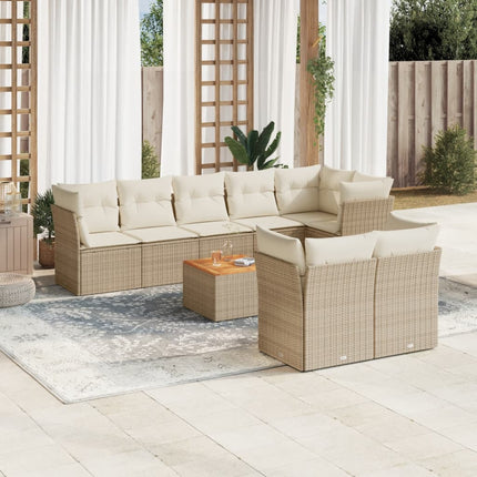 sofasæt til haven 9 dele med hynder polyrattan beige