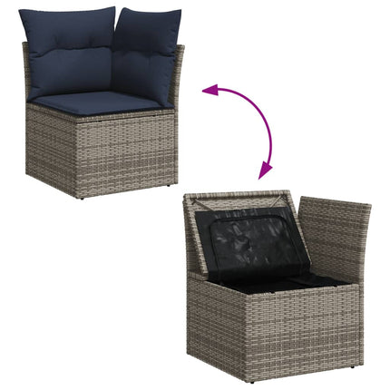havesofasæt med 8 hynder grå polyrattan