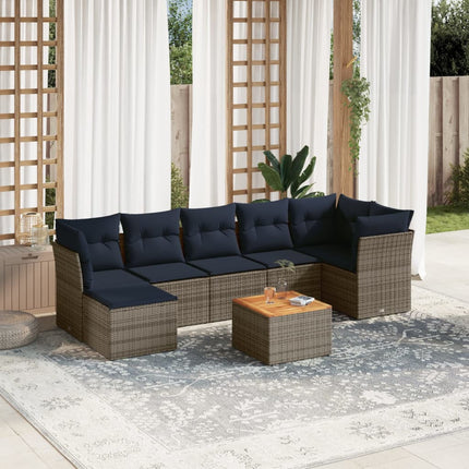 havesofasæt med 8 hynder grå polyrattan
