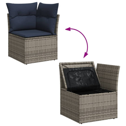 havesofasæt med 8 hynder grå polyrattan