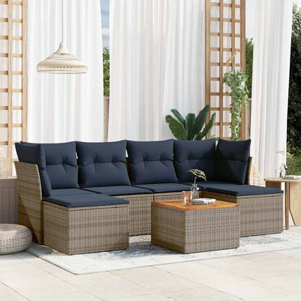 havesofasæt med 7 dele og hynder grå polyrattan