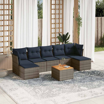 havesofasæt med 8 hynder grå polyrattan