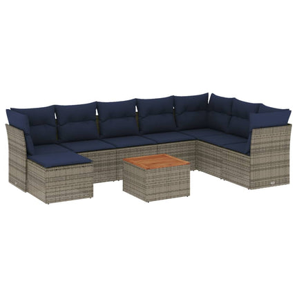 havesofasæt med 9 dele og hynder grå polyrattan