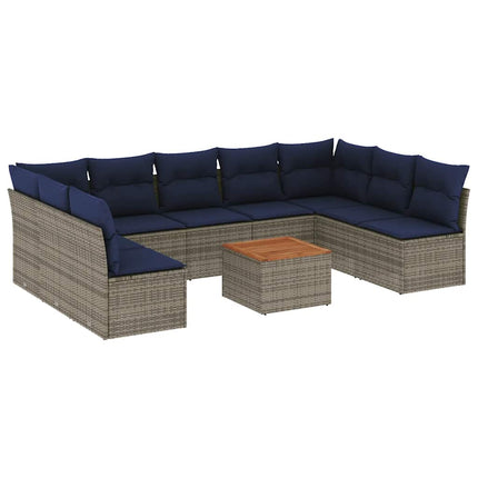 sofasæt til haven 10 dele med hynder polyrattan grå