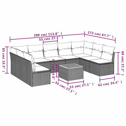 sofasæt til haven 10 dele med hynder polyrattan grå