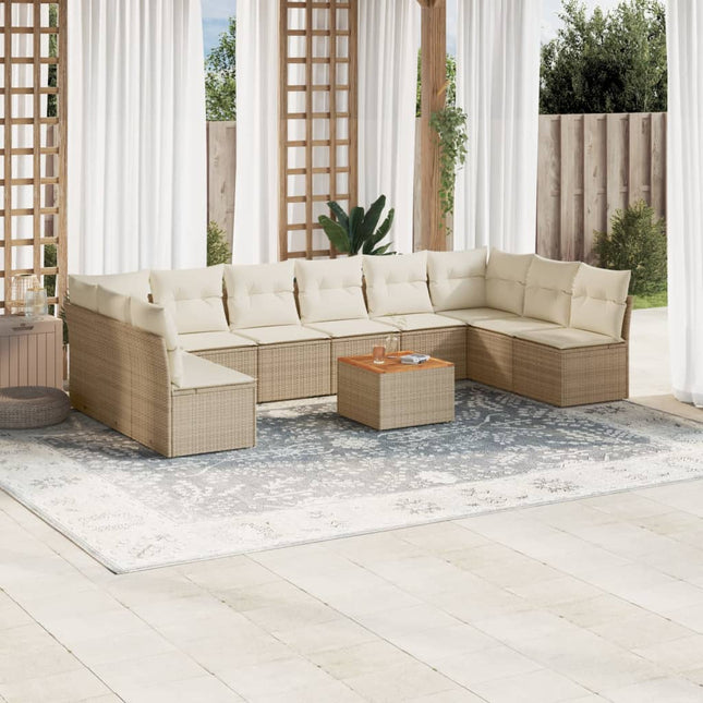sofasæt til haven 11 dele med hynder polyrattan beige
