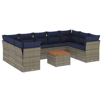 sofasæt til haven 10 dele med hynder polyrattan grå