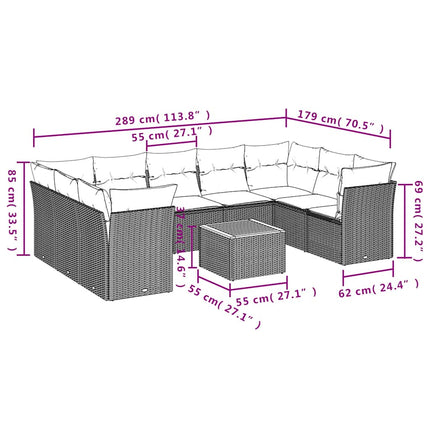 sofasæt til haven 10 dele med hynder polyrattan grå