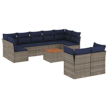 sofasæt til haven 10 dele med hynder polyrattan grå