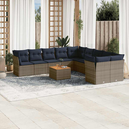 loungesæt til haven 11 dele med hynder polyrattan grå
