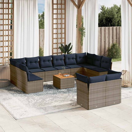 sofasæt til haven 13 dele med hynder polyrattan grå