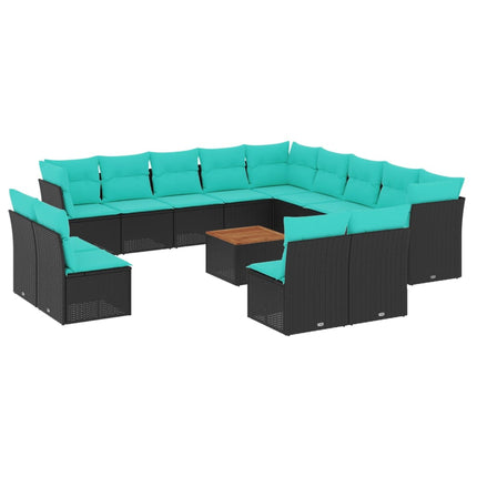sofasæt til haven 14 dele med hynder polyrattan sort