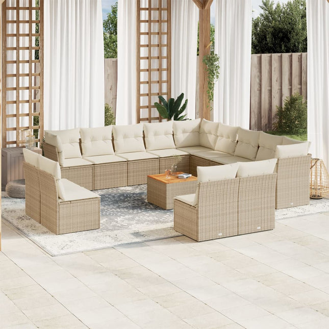 sofasæt til haven 14 dele med hynder polyrattan beige