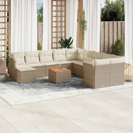 sofasæt til haven 12 dele med hynder polyrattan beige