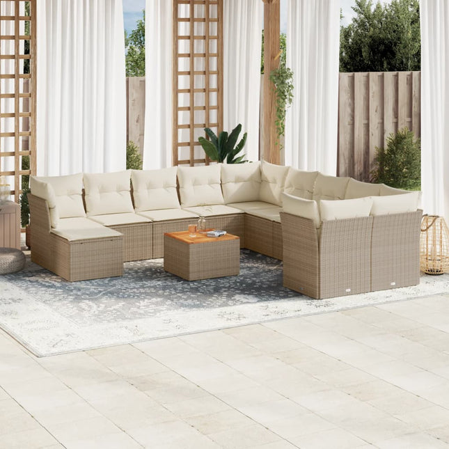 sofasæt til haven 12 dele med hynder polyrattan beige