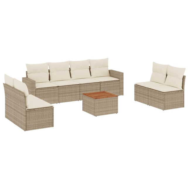 sofasæt til haven 9 dele med hynder polyrattan beige