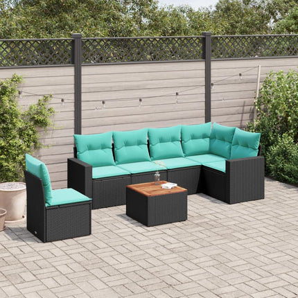sofasæt til haven 7 dele med hynder polyrattan sort
