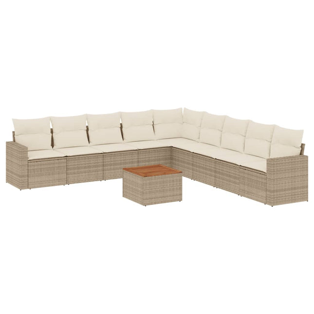 sofasæt til haven 10 dele med hynder polyrattan beige