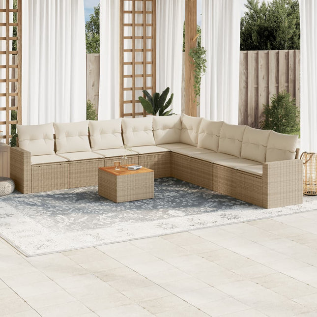 sofasæt til haven 10 dele med hynder polyrattan beige