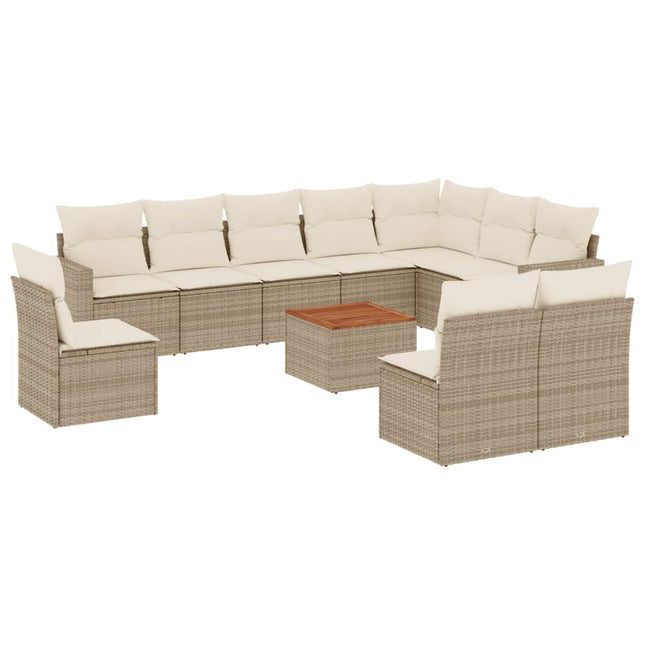 sofasæt til haven 11 dele med hynder polyrattan beige