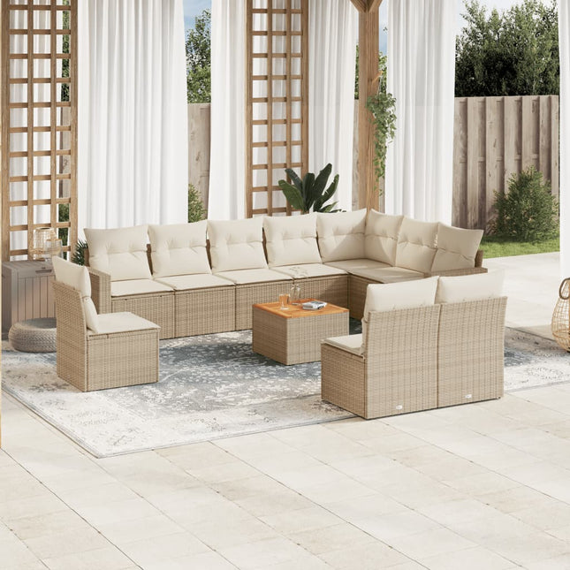 sofasæt til haven 11 dele med hynder polyrattan beige