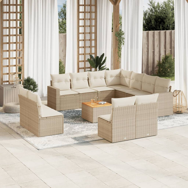 sofasæt til haven 12 dele med hynder polyrattan beige
