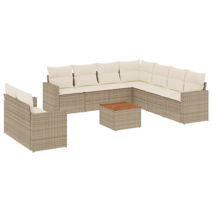sofasæt til haven 10 dele med hynder polyrattan beige