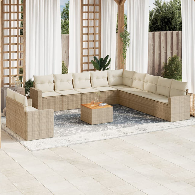sofasæt til haven 12 dele med hynder polyrattan beige