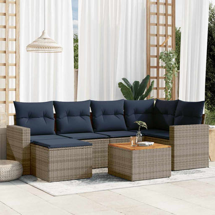 havesofasæt med 7 dele og hynder grå polyrattan