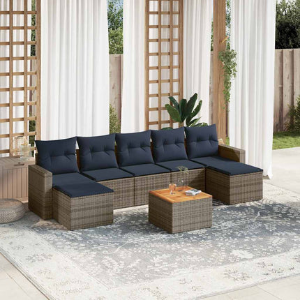 havesofasæt med 8 hynder grå polyrattan
