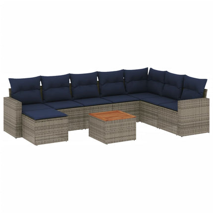 havesofasæt med 9 dele og hynder grå polyrattan