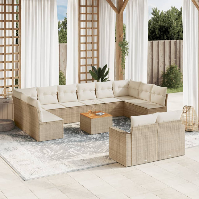 sofasæt til haven 13 dele med hynder polyrattan beige