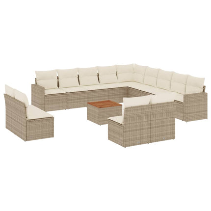 sofasæt til haven 14 dele med hynder polyrattan beige