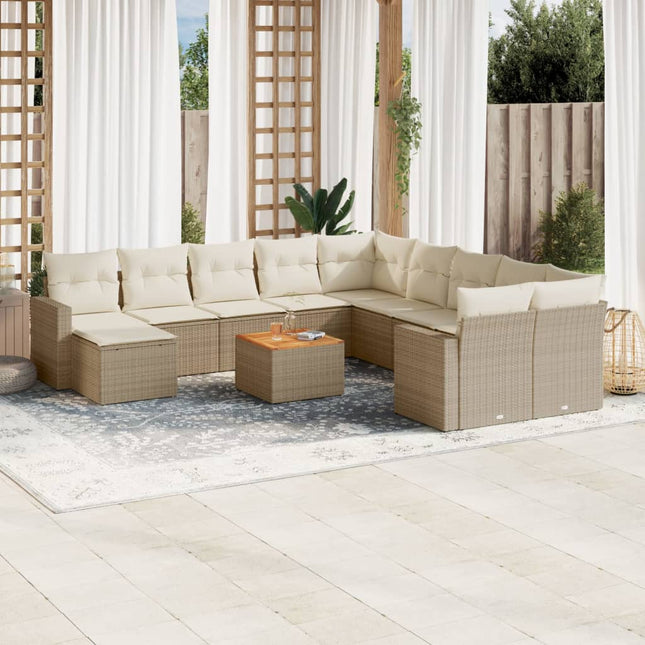 sofasæt til haven 12 dele med hynder polyrattan beige