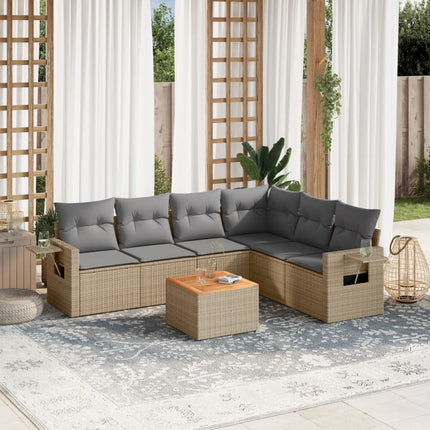 havesofasæt 7 dele med hynder polyrattan beige