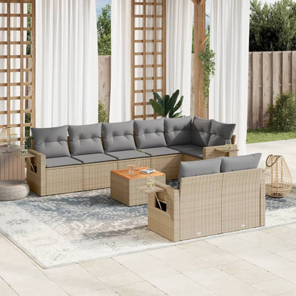 spisebordssæt til haven 9 dele med hynder polyrattan beige