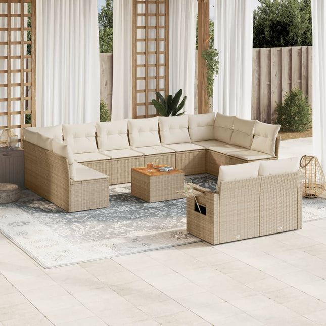 sofasæt til haven 13 dele med hynder polyrattan beige