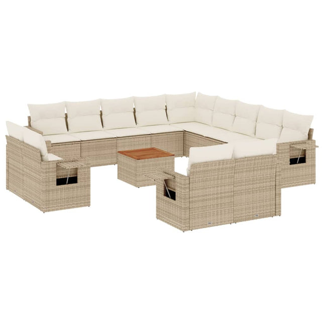 sofasæt til haven 14 dele med hynder polyrattan beige