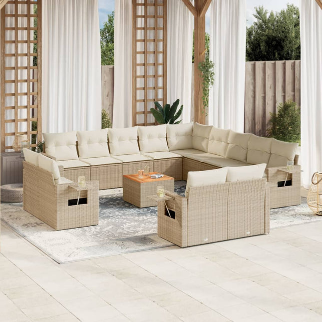 sofasæt til haven 14 dele med hynder polyrattan beige
