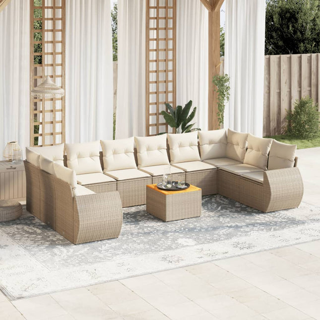 sofasæt til haven 11 dele med hynder polyrattan beige