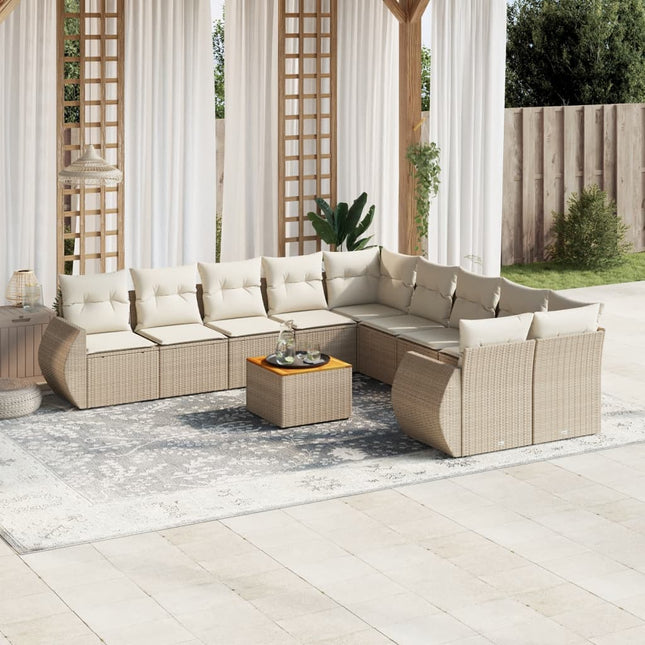 sofasæt til haven 11 dele med hynder polyrattan beige