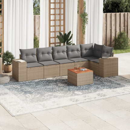 sofasæt til haven 7 dele med hynder polyrattan beige