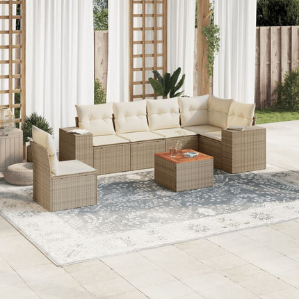 sofasæt til haven 7 dele med hynder polyrattan beige