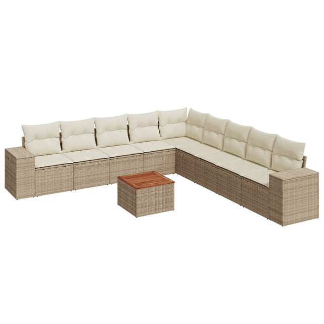 sofasæt til haven 10 dele med hynder polyrattan beige