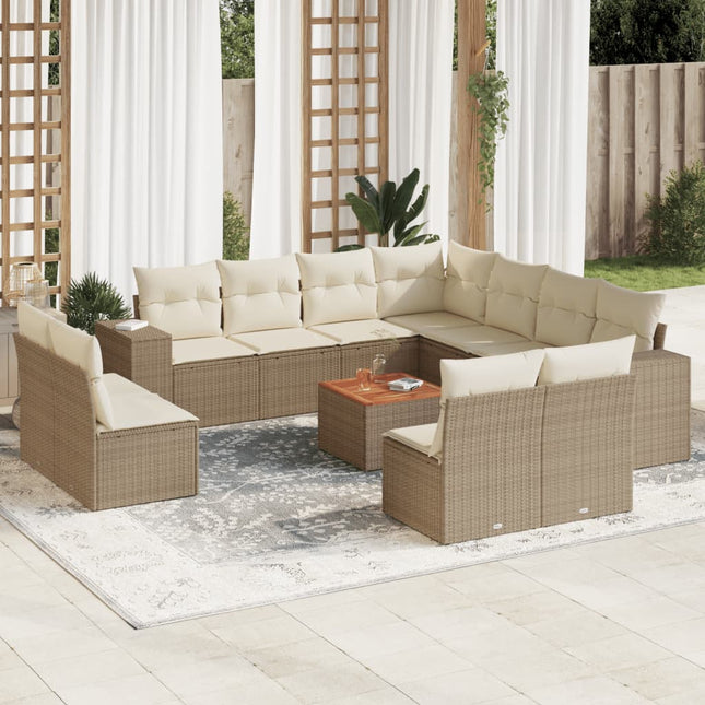 sofasæt til haven 12 dele med hynder polyrattan beige