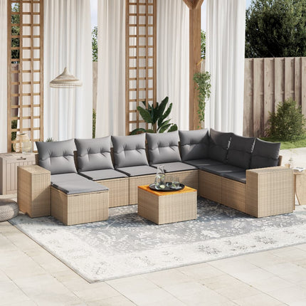 sofasæt til haven 9 dele med hynder polyrattan beige