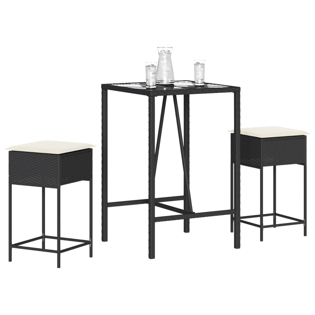barst til haven 3 dele med hynder polyrattan sort