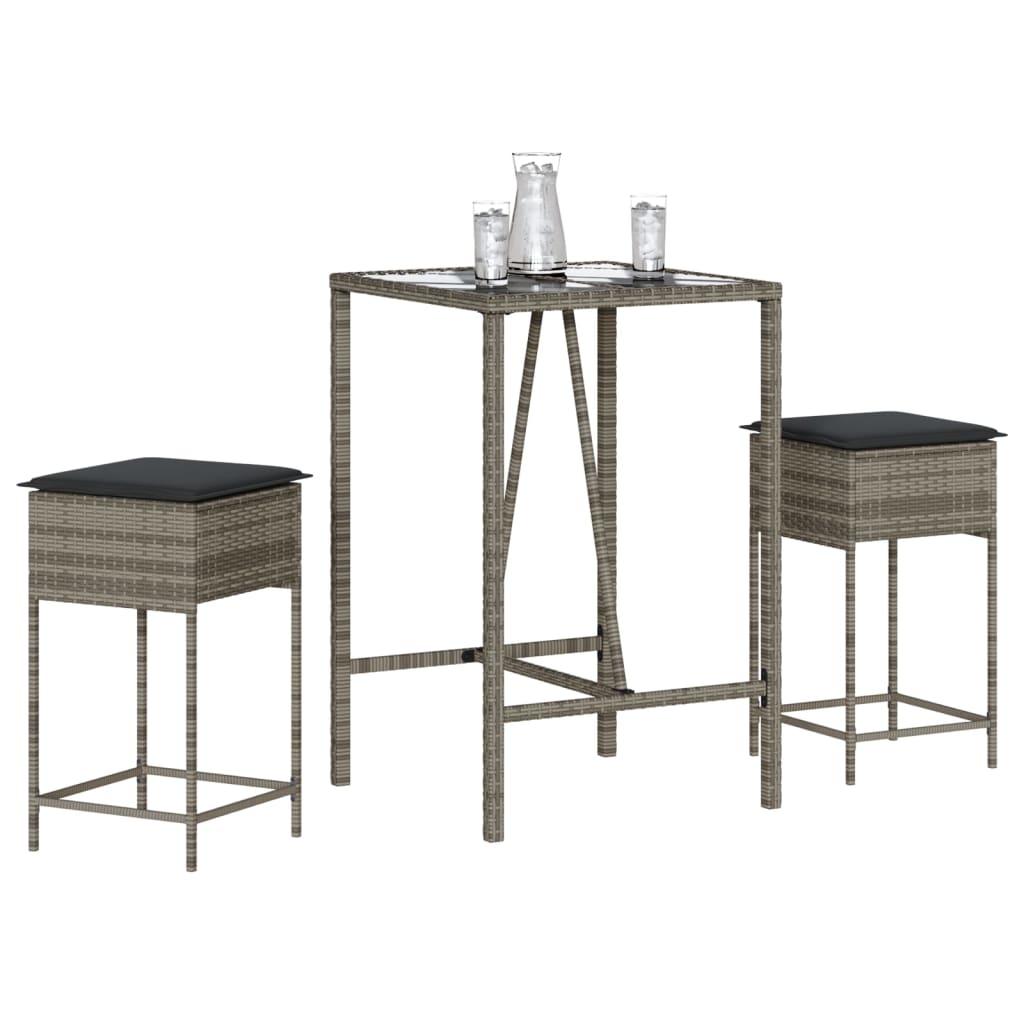 Barsæt Til Haven 5 Dele Med Hynder Polyrattan - 2 / Grå / 70 x 70 x 110 cm