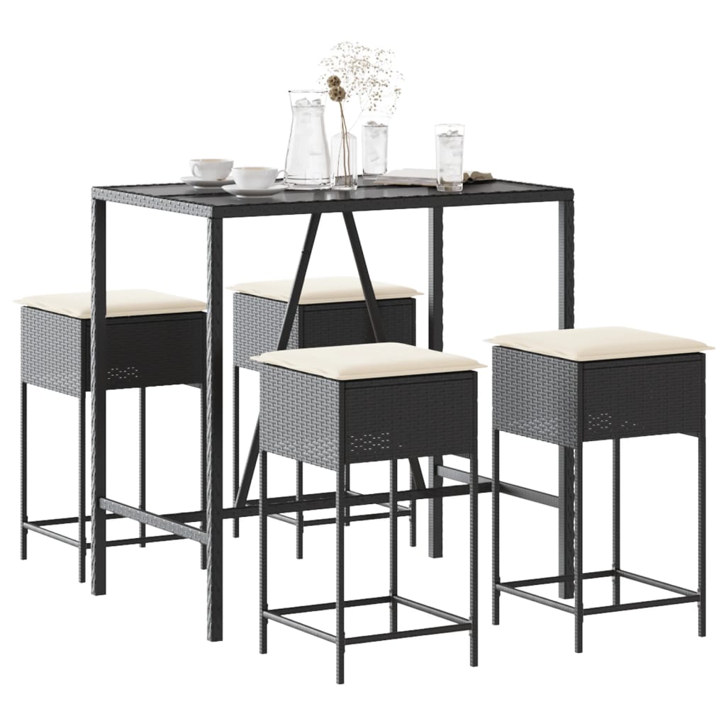 barst til haven 5 dele med hynder polyrattan sort
