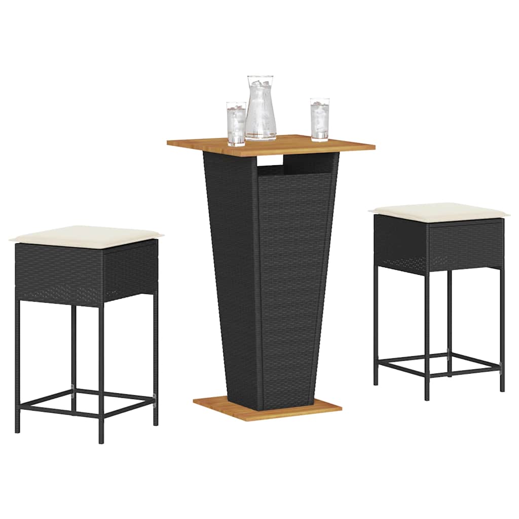 barst til haven 3 dele med hynder polyrattan sort
